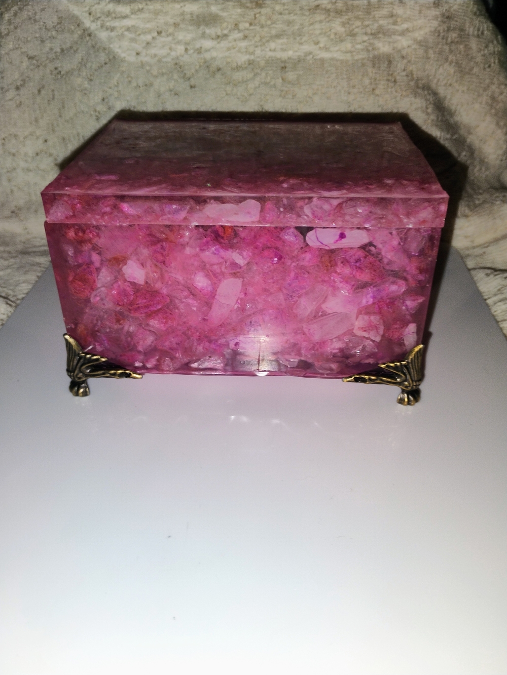 Pink Gemstone-Style Resin Jewelry Box with Gold Feet
